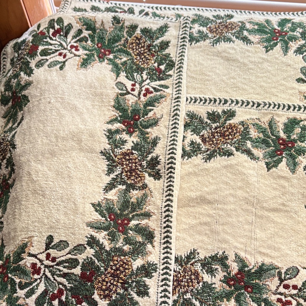 Festive Pinecone and Holly Tablecloth